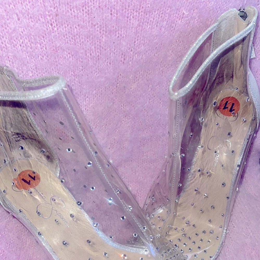 Jessica Simpson sparkly see-through leather high heel boots - Picture 3 of 7